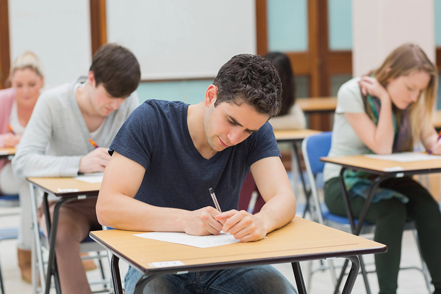 Students taking a test in a classroom in Winston-Salem